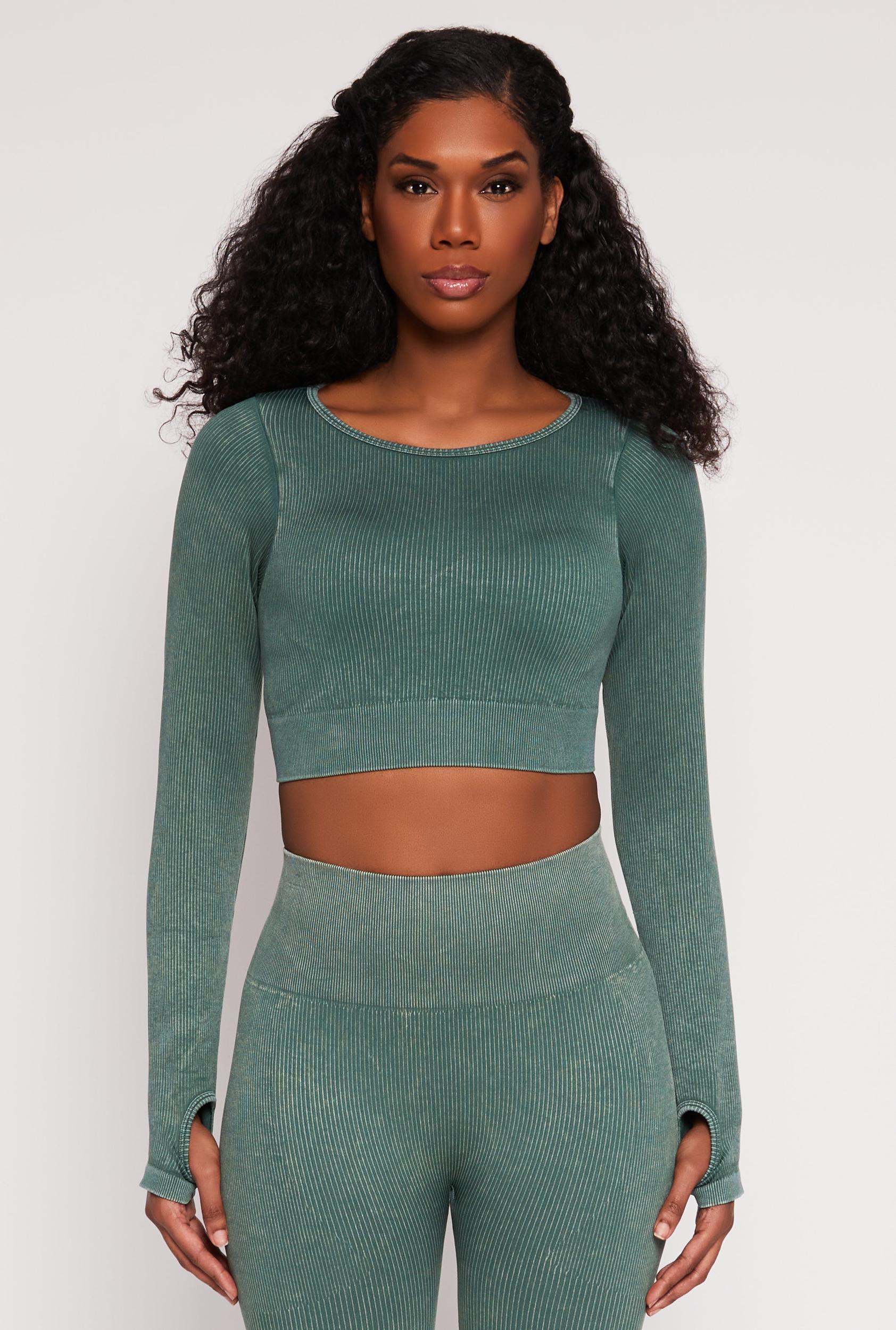 Womens Daisy Ribbed Knit Long Sleeve Crop Top Product Image
