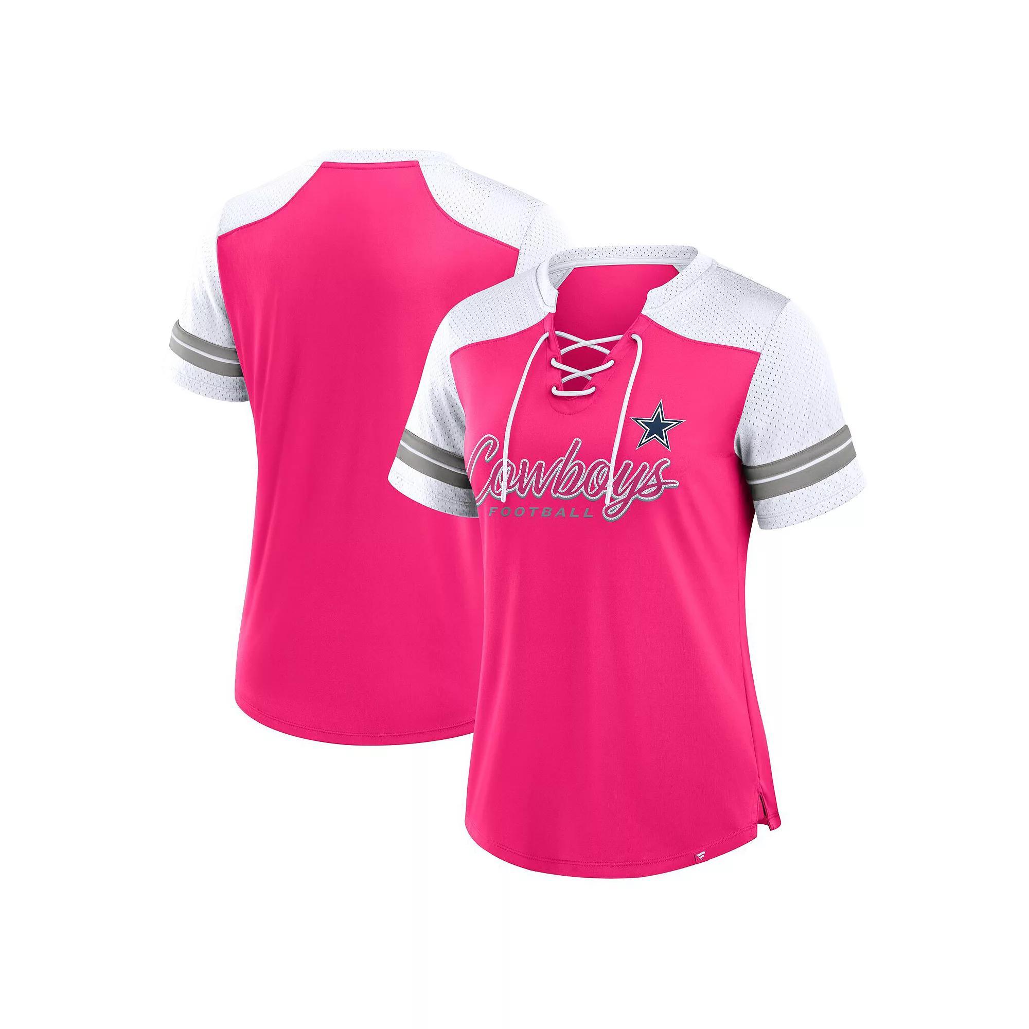 Women's Fanatics Pink Dallas Cowboys Play Script Lace-Up T-Shirt, Size: 3XL Product Image