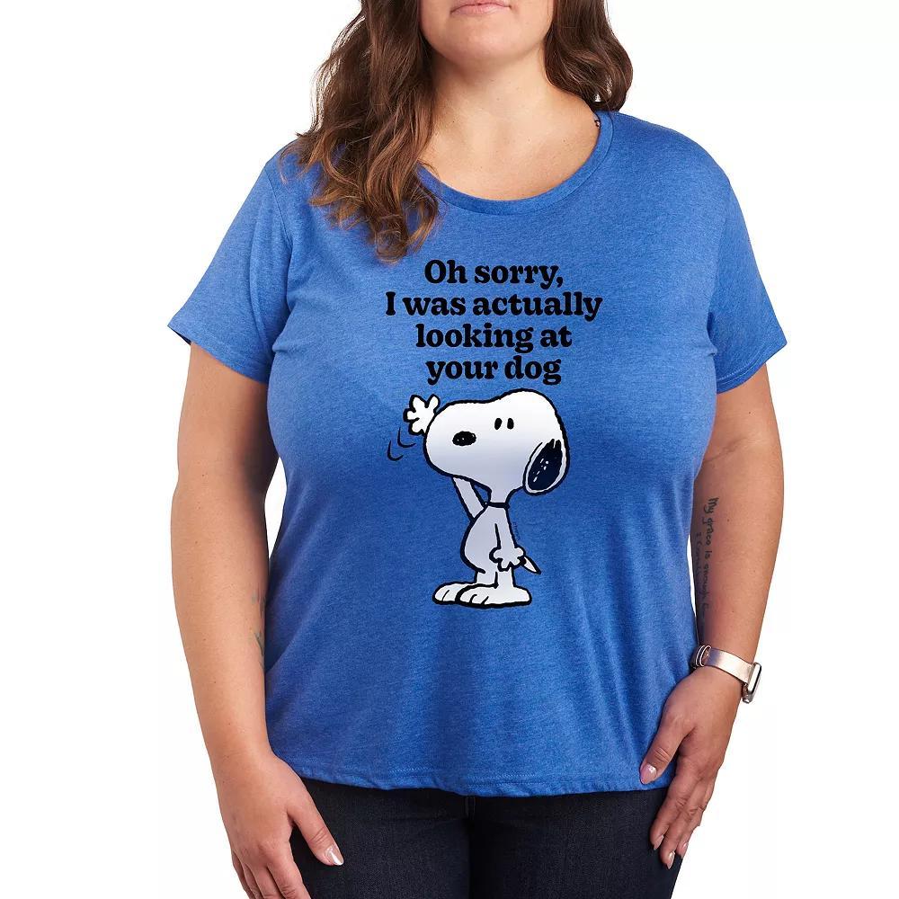 Plus Peanuts Snoopy Looking At Your Dog Graphic Tee, Womens Grey Gray Product Image