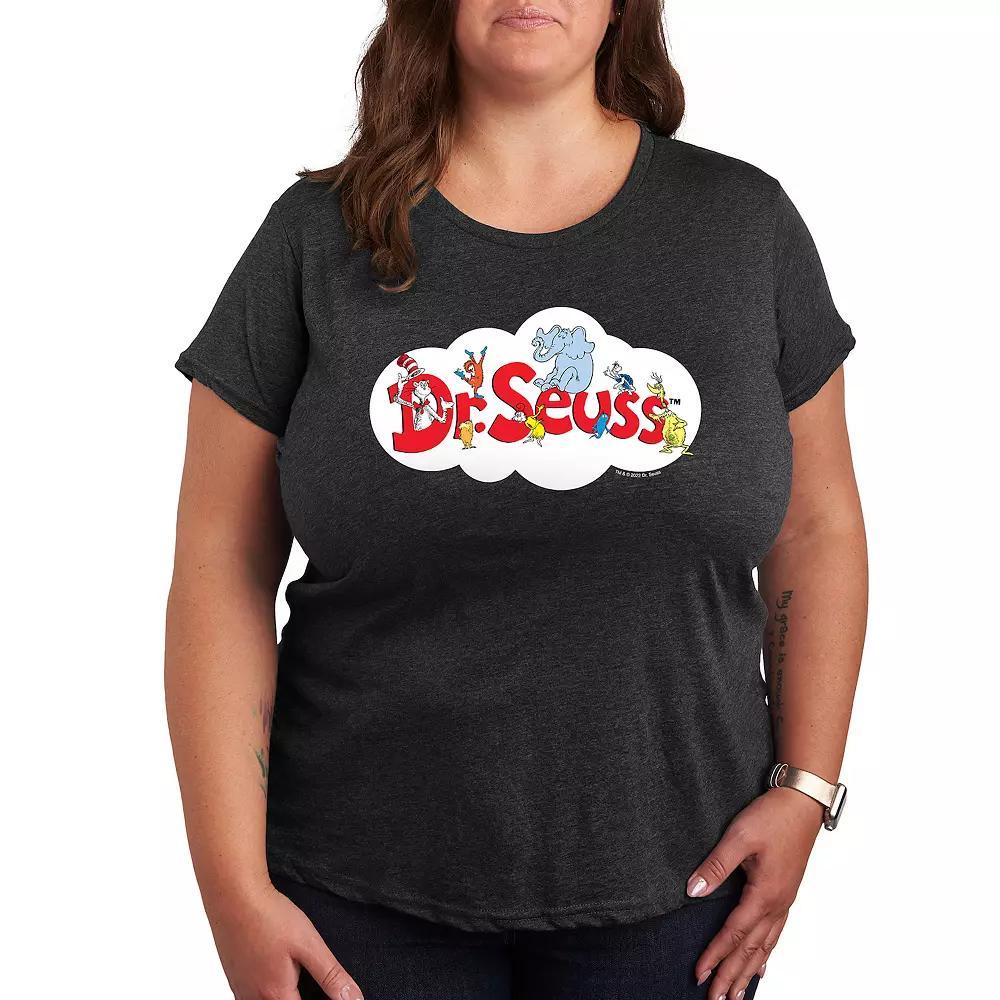 Plus Dr. Seuss Cloud Logo Graphic Tee, Womens Grey Blue Product Image