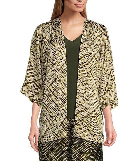 Slim Factor by Investments Fancy Plaid Open-Front 3/4 Sleeve Coordinating Short Kimono Product Image