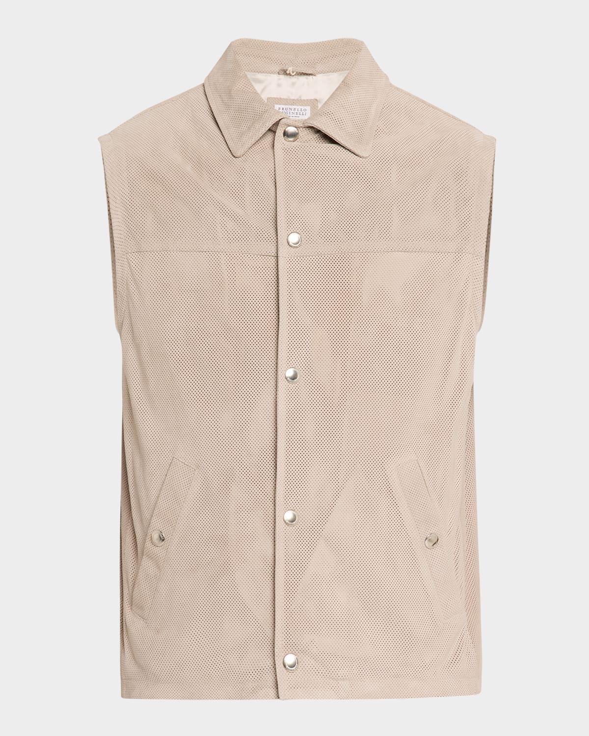 Mens Perforated Suede Snap-Front Vest Product Image