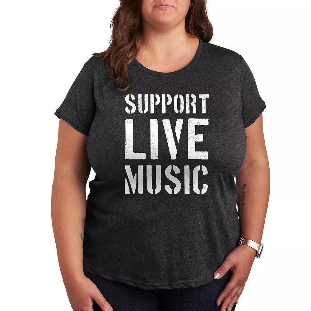 Plus Support Live Music Graphic Tee, Womens Grey Blue Product Image