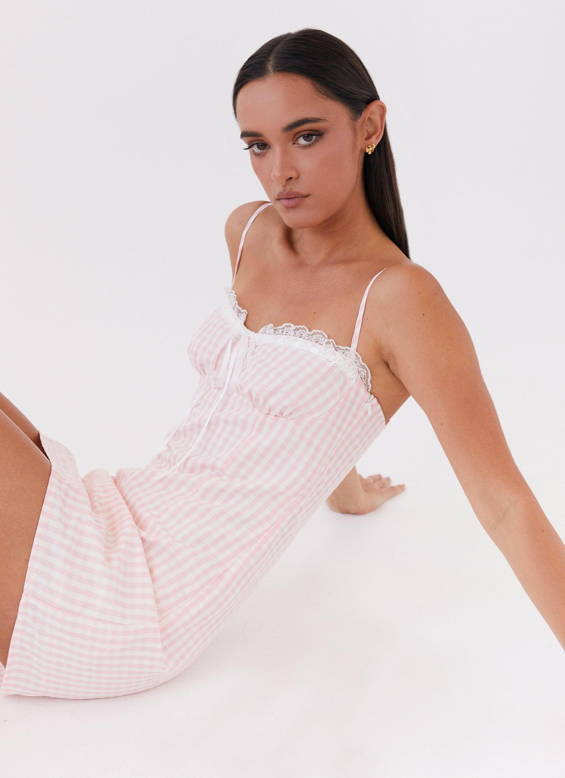 Bellissima Bustier Mini Dress - Pink Gingham Product Image