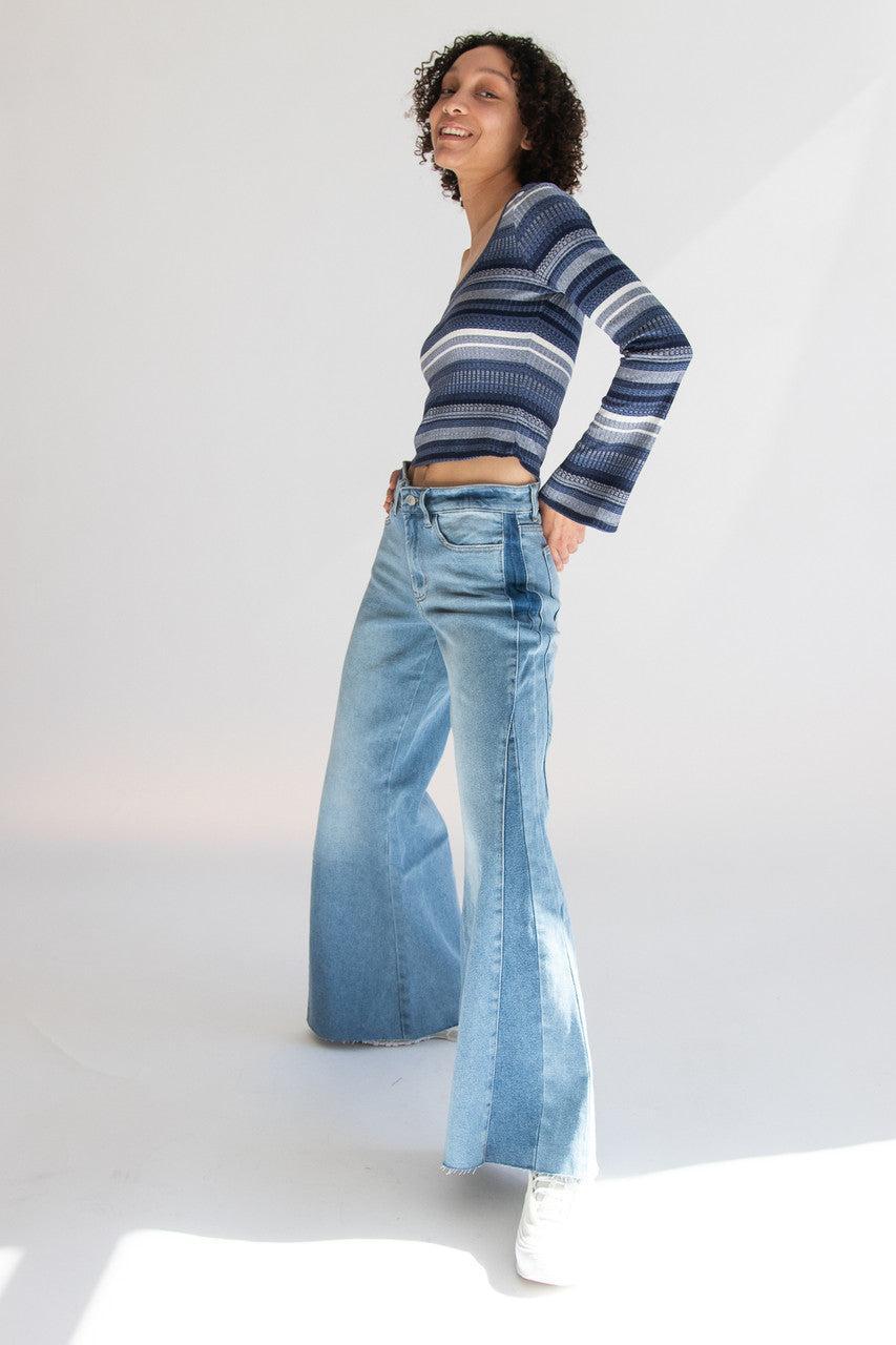 Striped Bell Long Sleeve Top Product Image