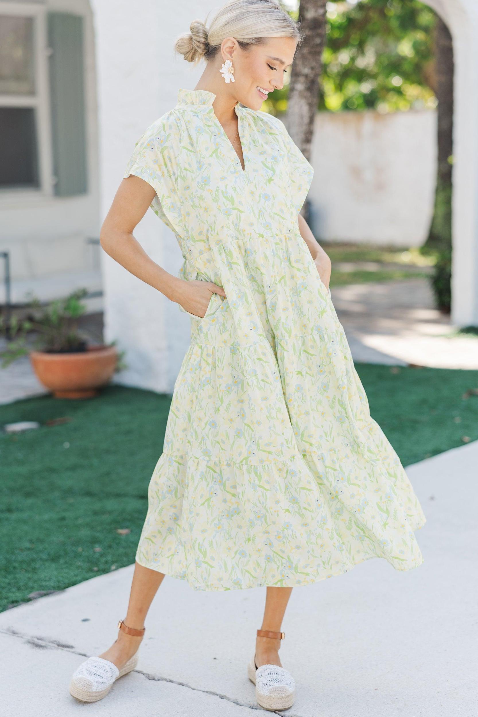 In Your Dreams Yellow Floral Midi Dress Female Product Image