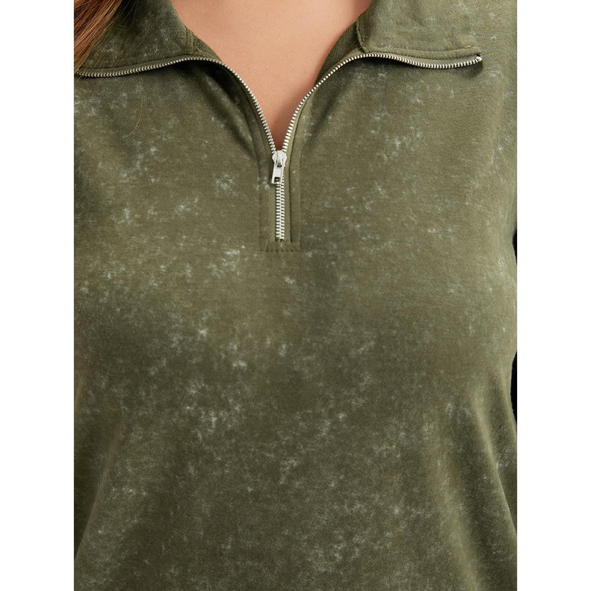 Plus Size Lapel Collar Zipper Elastic Hem Sweatshirt Women ArmyGreen Casual Elastic cuffs Lapel Collar Dailywear Sweatshirts BloomChic 12/L Product Image