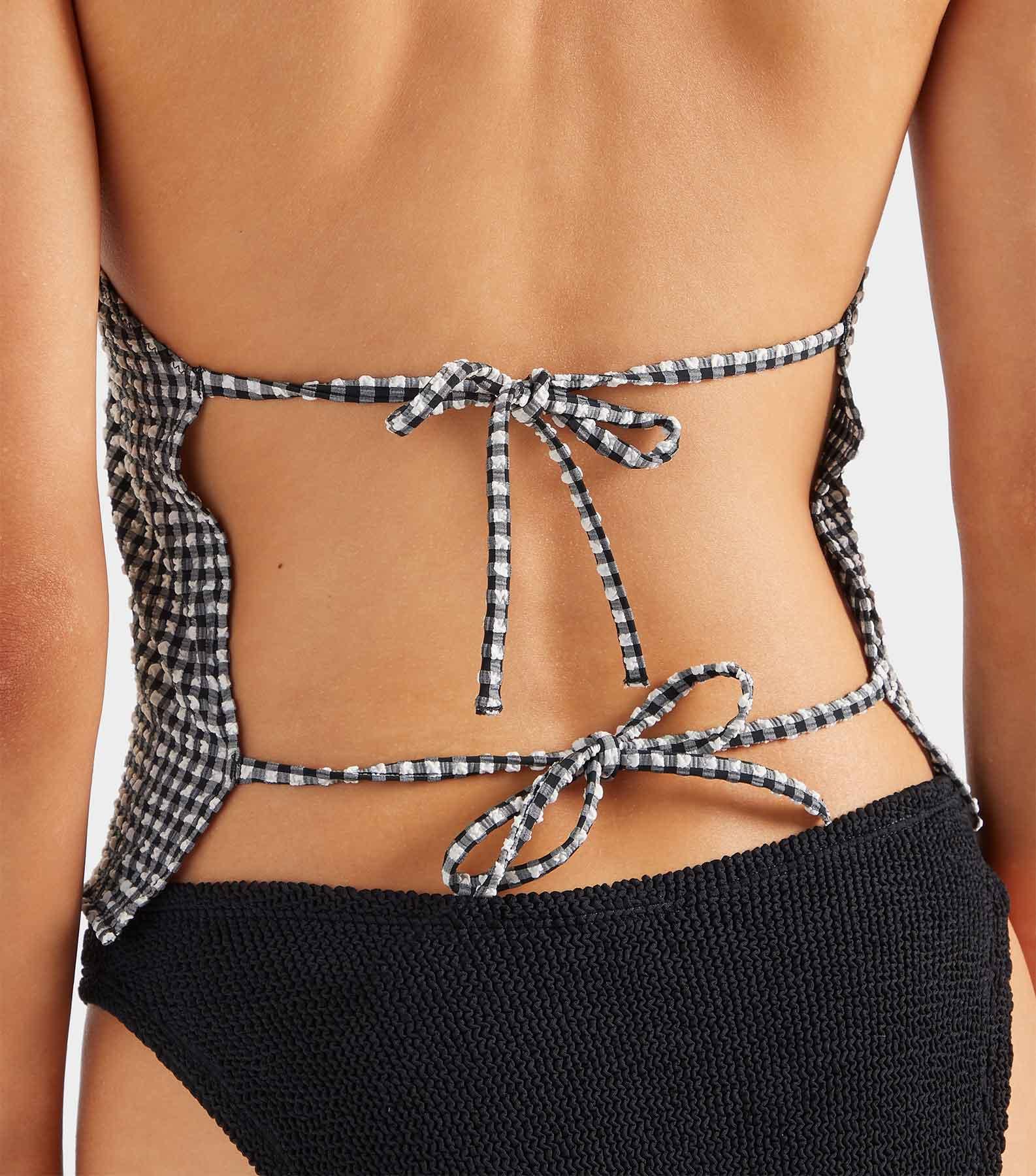 Gingham Seersucker Halter Top - Black Gingham Product Image