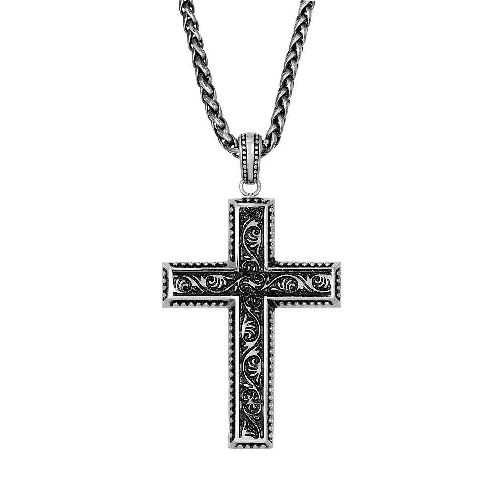 LYNX Stainless Steel Antique Finish Cross Men's Pendant, Size: 24" Product Image