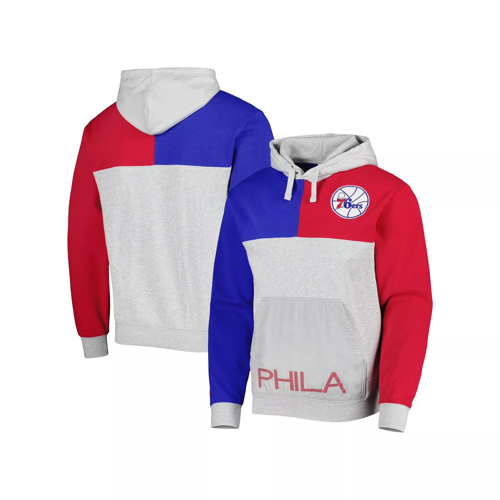 Mens Mitchell & Ness Heather Gray Philadelphia 76ers Tie-Breaker Pullover Hoodie Product Image