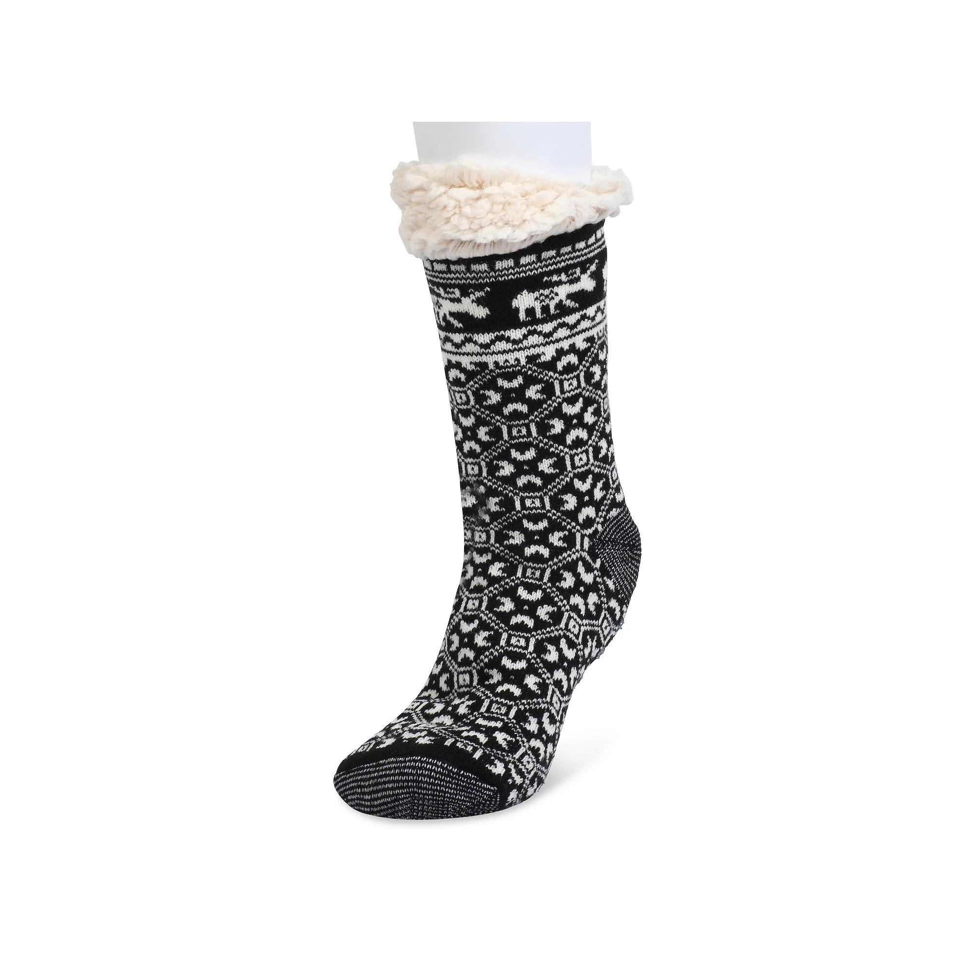 Women's GaaHuu® Non-Skid Faux Shearling Moose Slipper Socks, Black Product Image