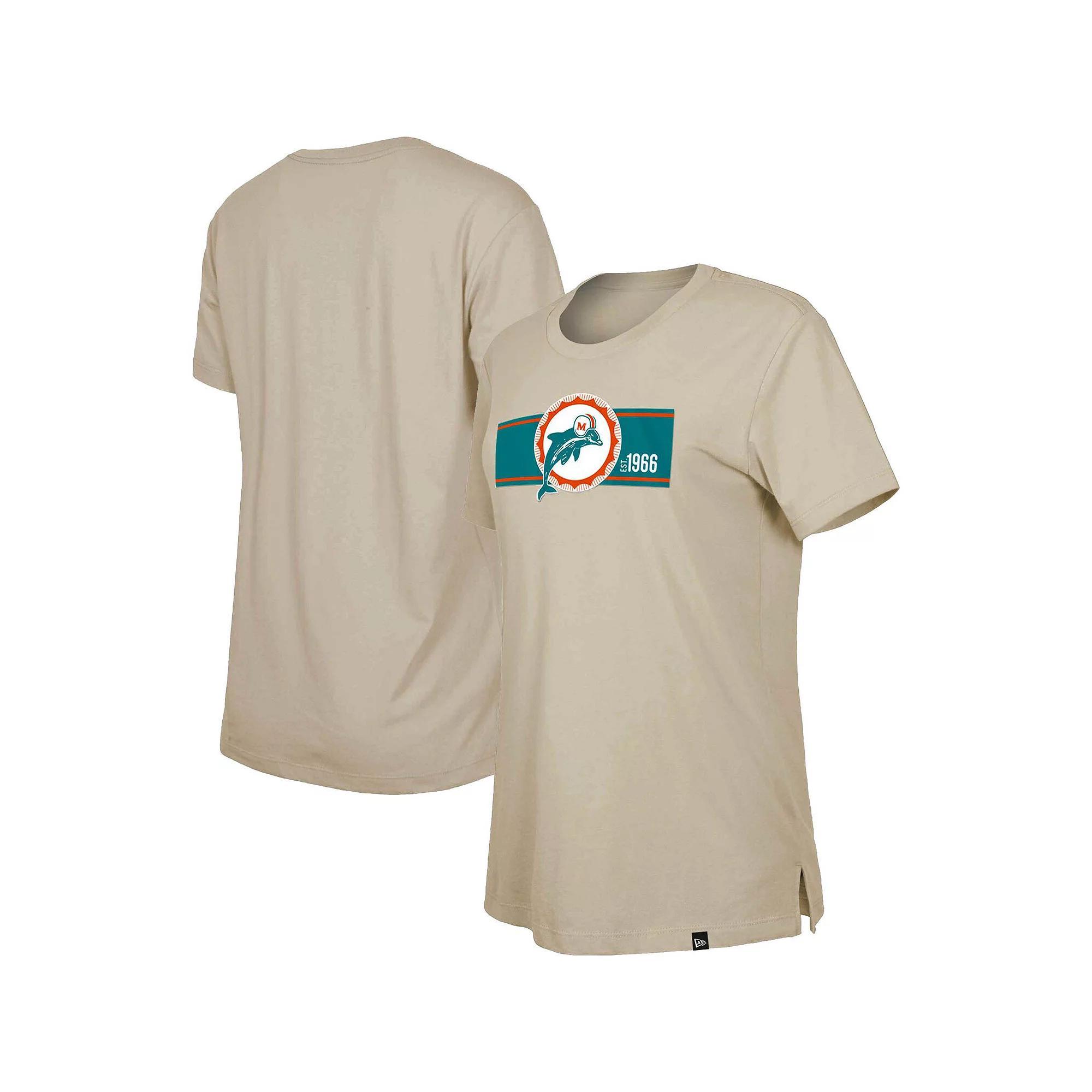 Women's New Era  Tan Miami Dolphins Third Down Historic T-Shirt, Size: 2XL, Team Product Image