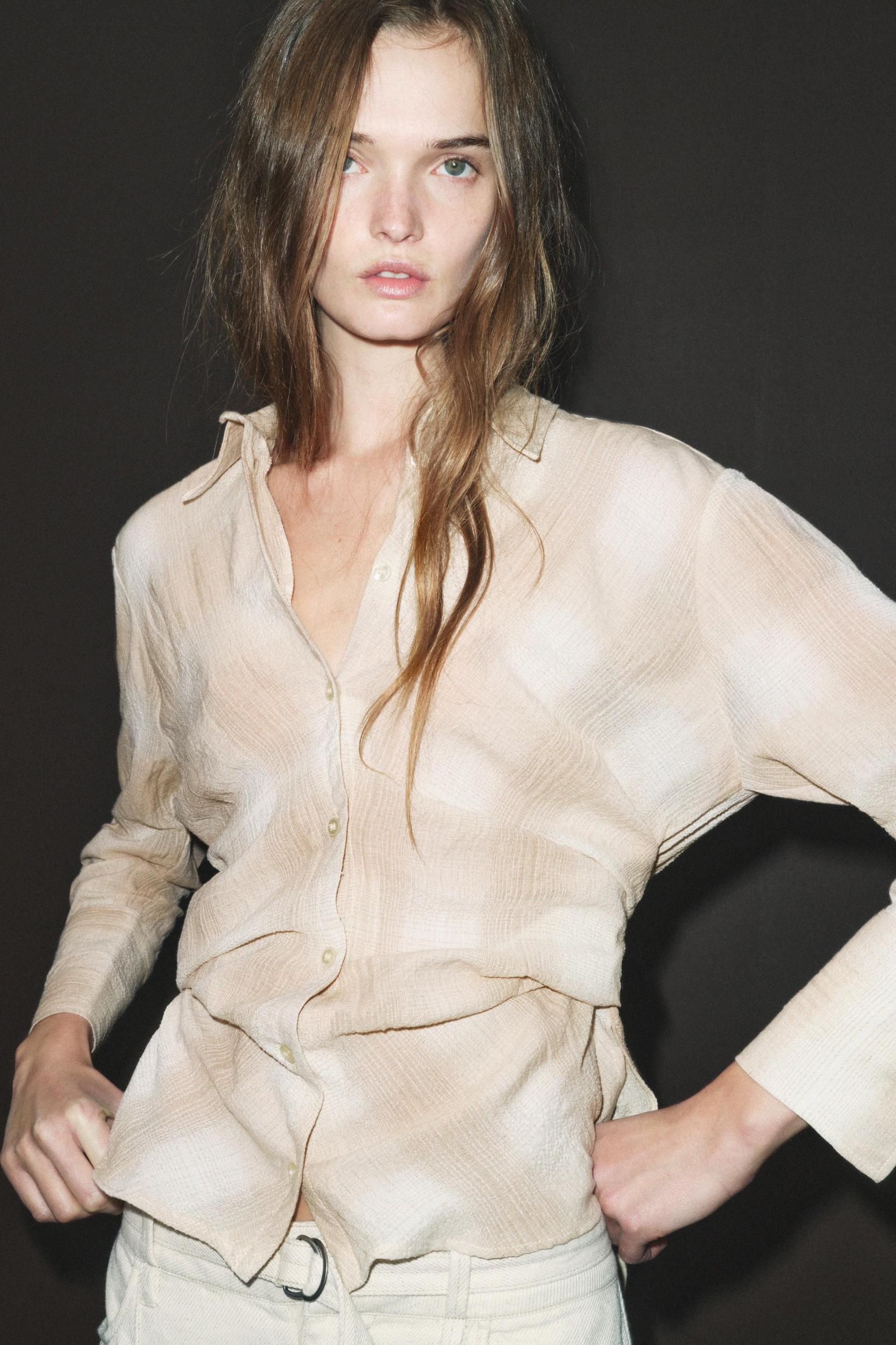 PLAID DRAPED SHIRT ZW COLLECTION Product Image