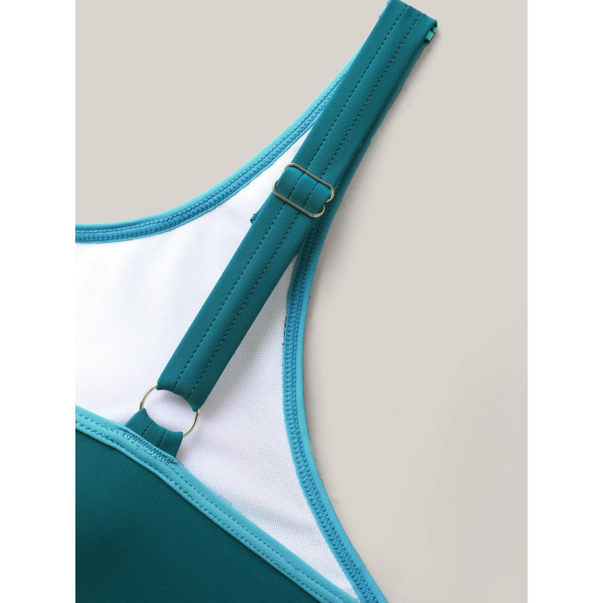 Plus Size Color Contrast Scoop Neck Swim Top Women's Swimwear Teal Beach Contrast High stretch Skinny U-neck Curve Swim Tops BloomChic 10/M Product Image