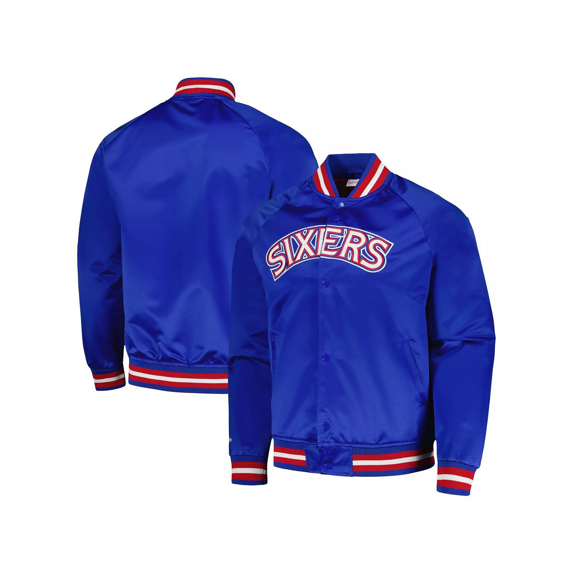 Men's Mitchell & Ness Royal Philadelphia 76ers Hardwood Classics  Throwback Wordmark Raglan Full-Snap Jacket, Size: XL, 76r Blue Product Image