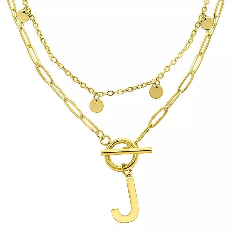 Adornia 14k Gold Plated Layered Initial Toggle Necklace, Women's, Size: 17-19" ADJ Product Image