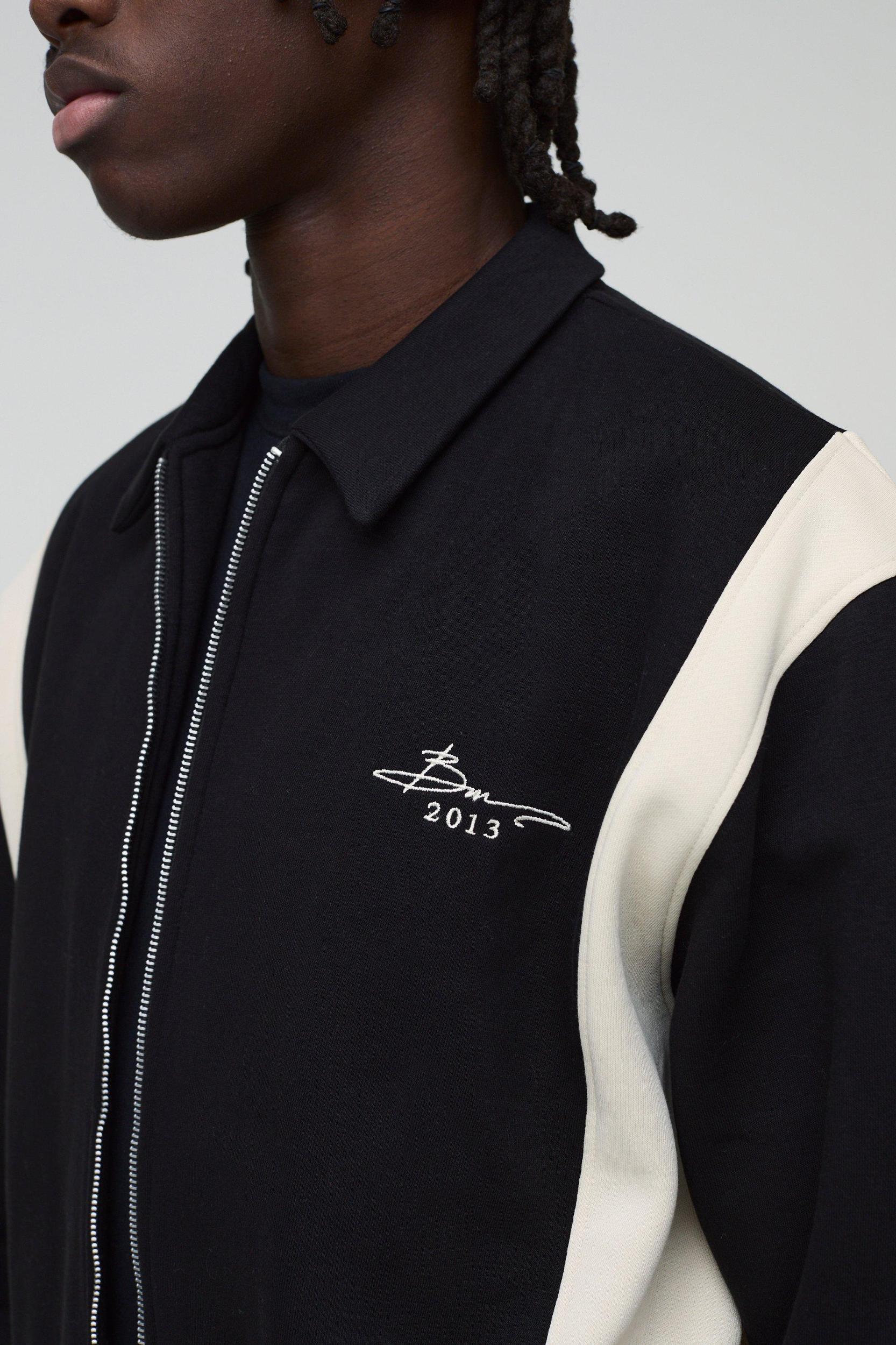 Oversized Bm Signature Colour Block Jersey Jacket | boohooMAN USA Product Image