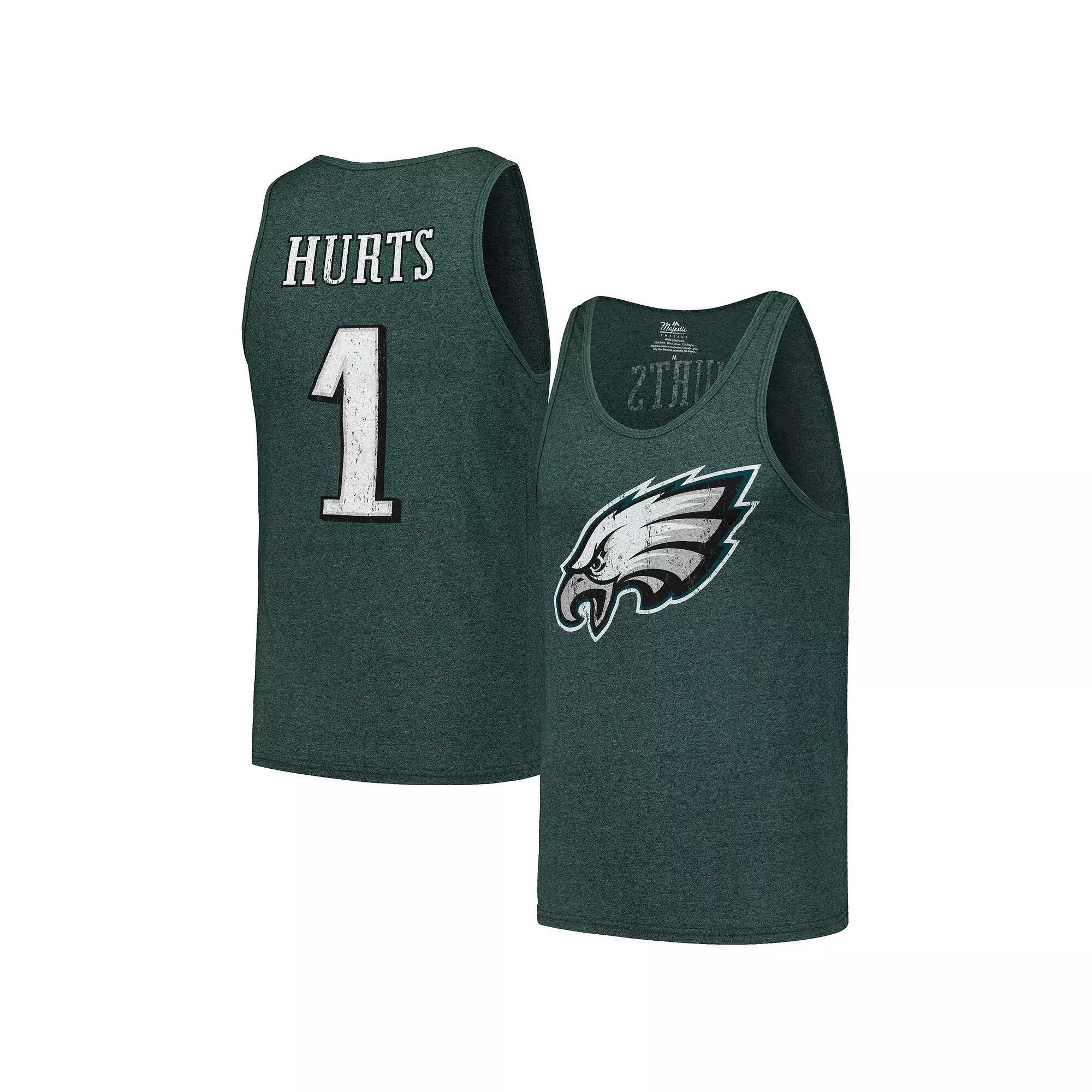 Men's Majestic Threads Jalen Hurts Midnight Green Philadelphia Eagles Player Name & Number Tri-Blend Tank Top, Size: 2XL Product Image