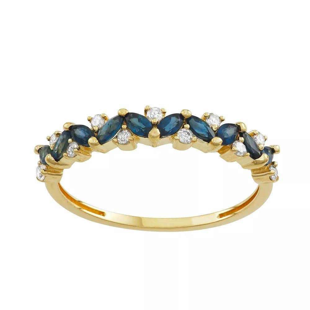 Tiara 10k Gold 1/8 Carat T.W. Diamond & Gemstone Cluster Ring, Women's, Size: 6, Blue Product Image