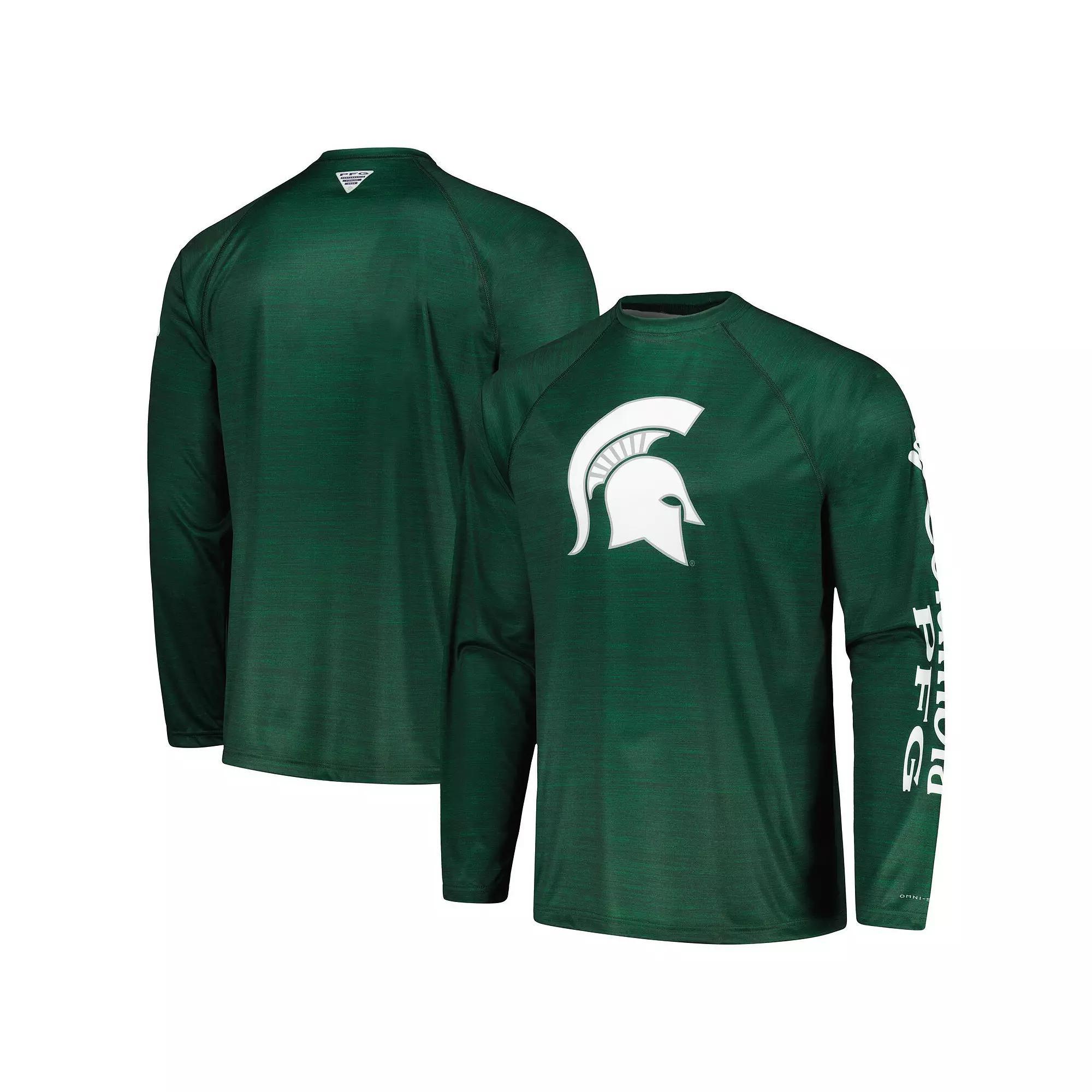 Men's Columbia  Green Michigan State Spartans PFG Terminal Tackle Omni-Shade Raglan Long Sleeve T-Shirt, Size: Medium Product Image