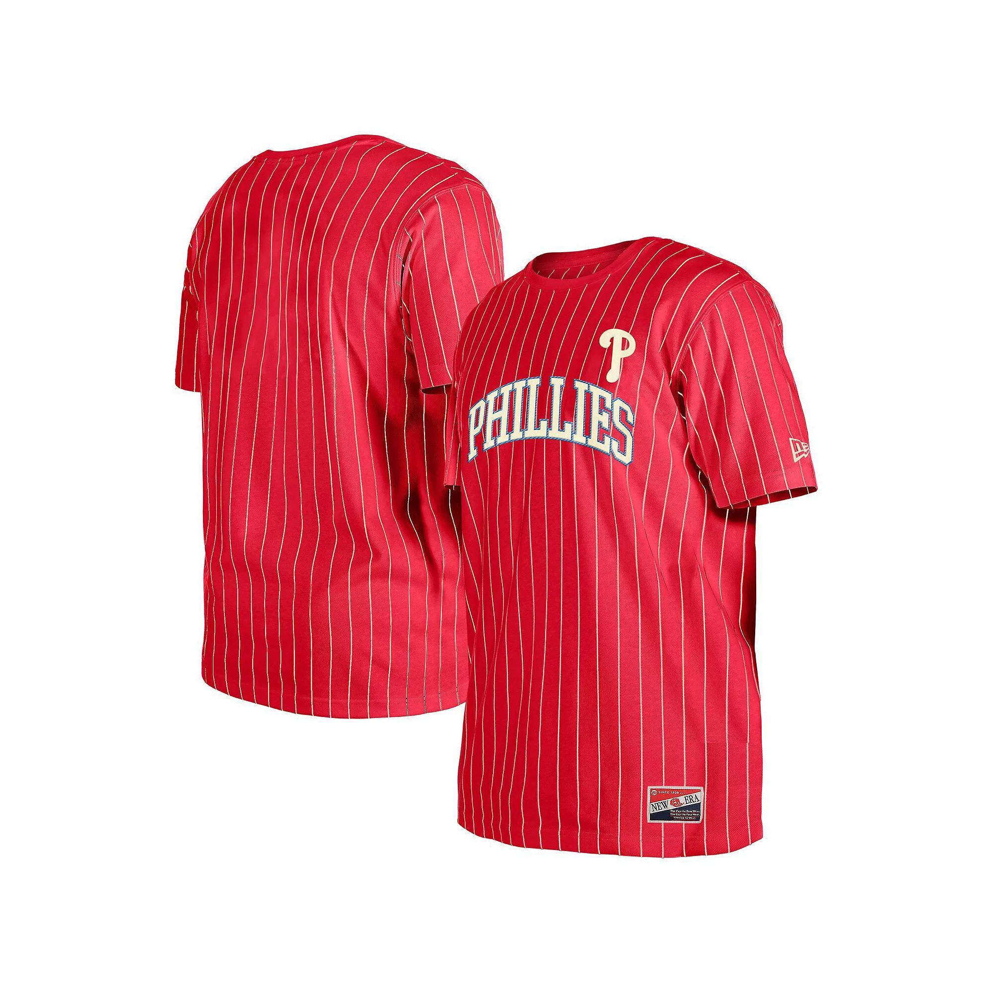 Men's New Era Red Philadelphia Phillies Throwback Pinstripe T-Shirt, Size: 2XL Product Image