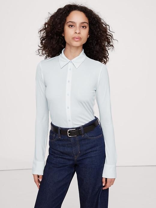 Crepe Knit Button-Down Shirt Product Image