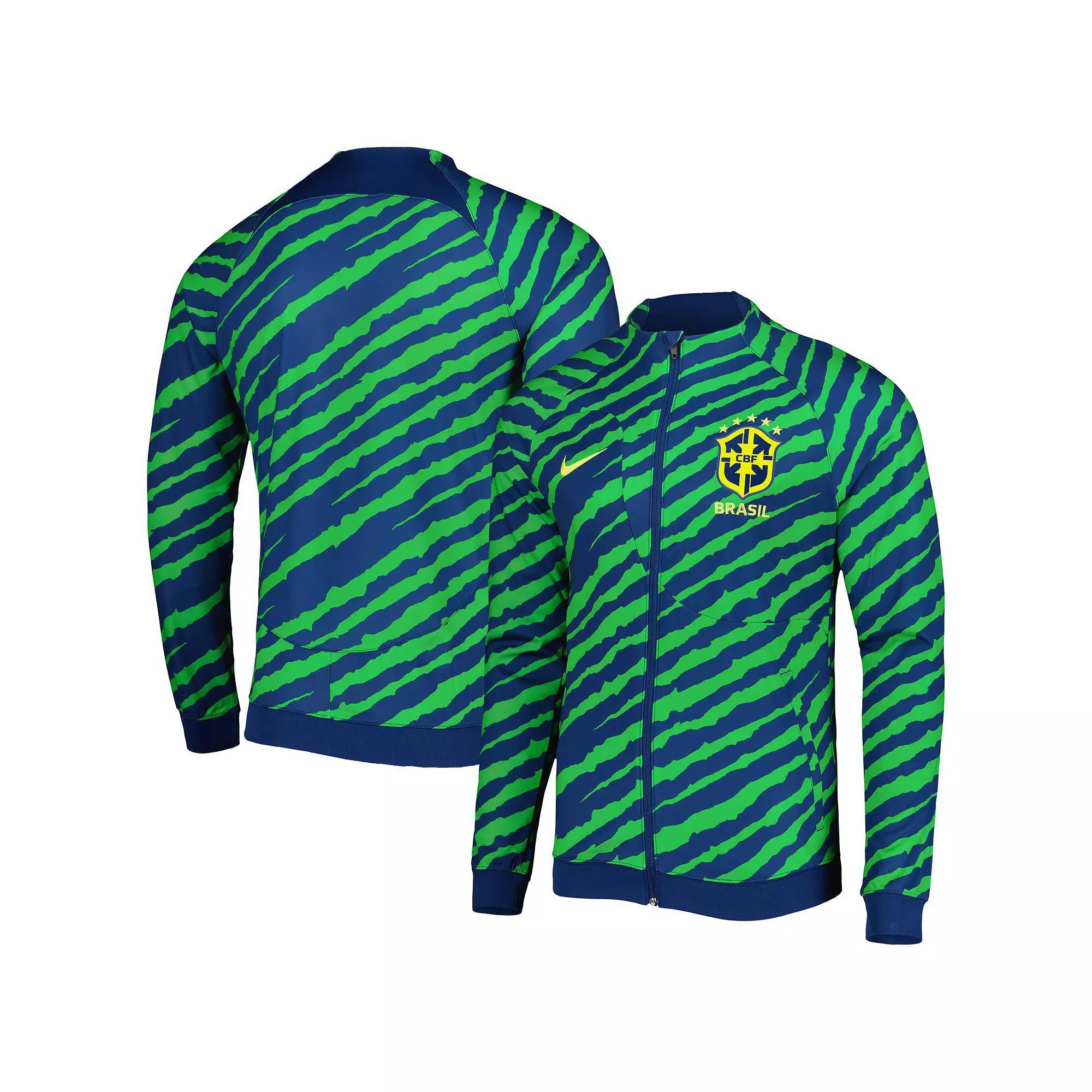 Men's Nike Blue/Green Brazil National Team Academy Pro Anthem Performance Raglan Full-Zip Jacket, Size: Medium, Soc Blue Product Image