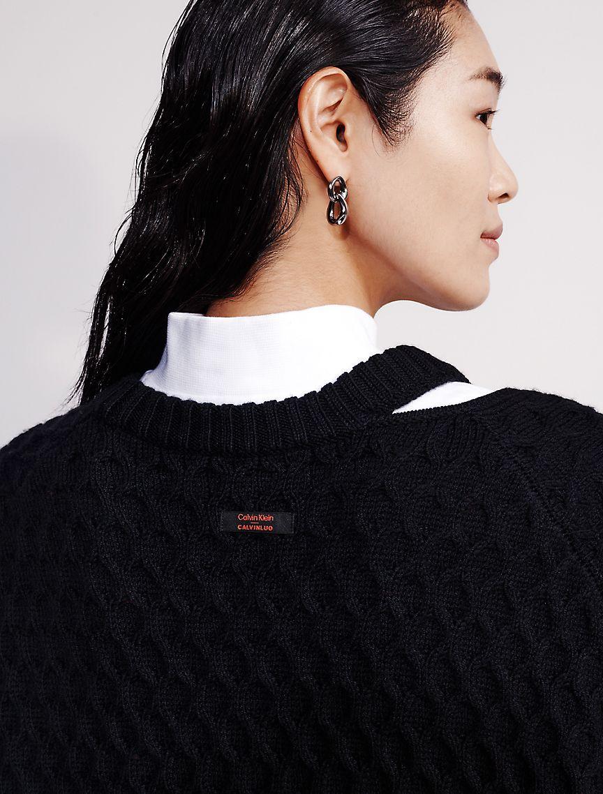 Merino Wool Cable Knit Relaxed Crewneck Sweater Product Image