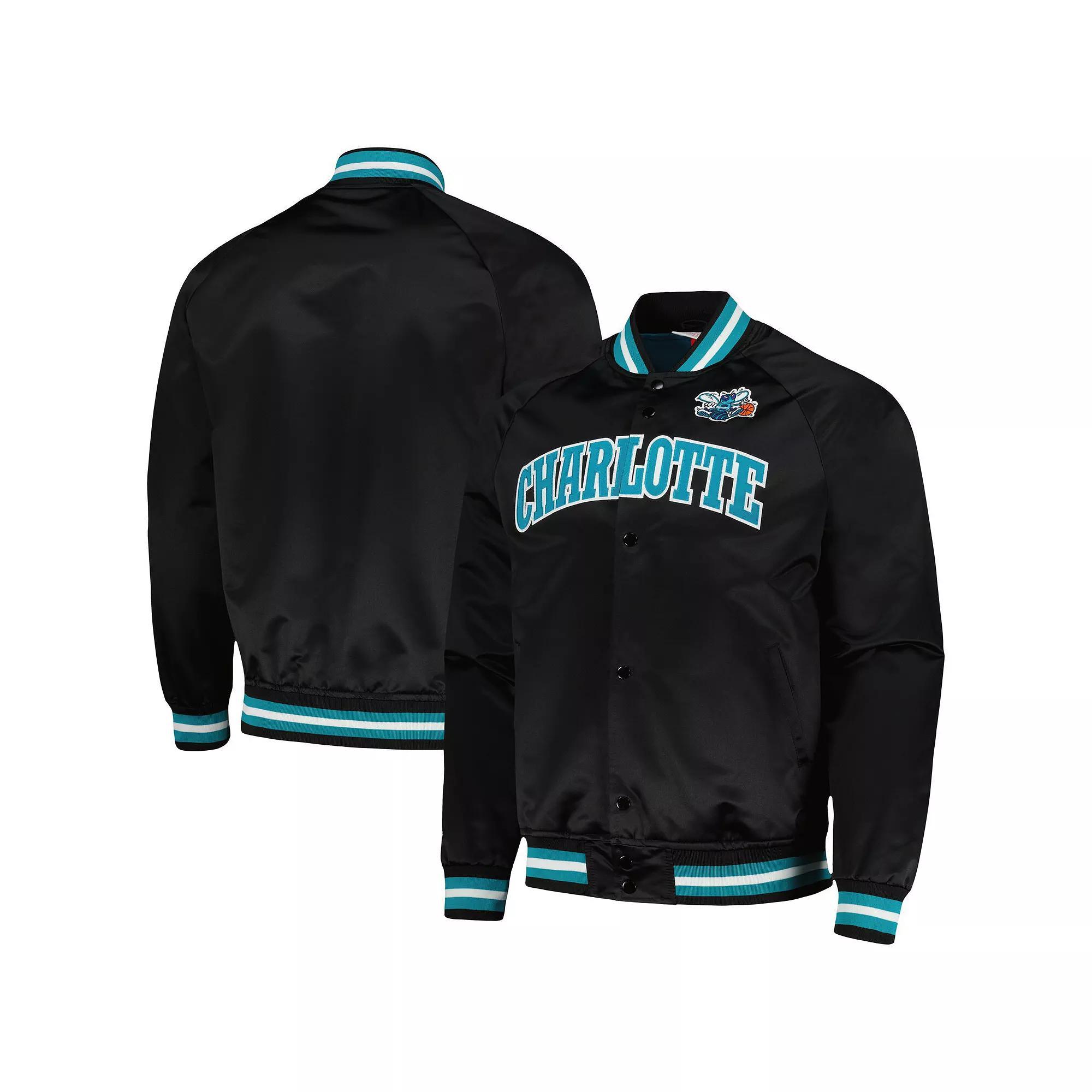 Mens Mitchell & Ness Black Charlotte Hornets Hardwood Classics Throwback Wordmark Raglan Full-Snap Jacket Product Image