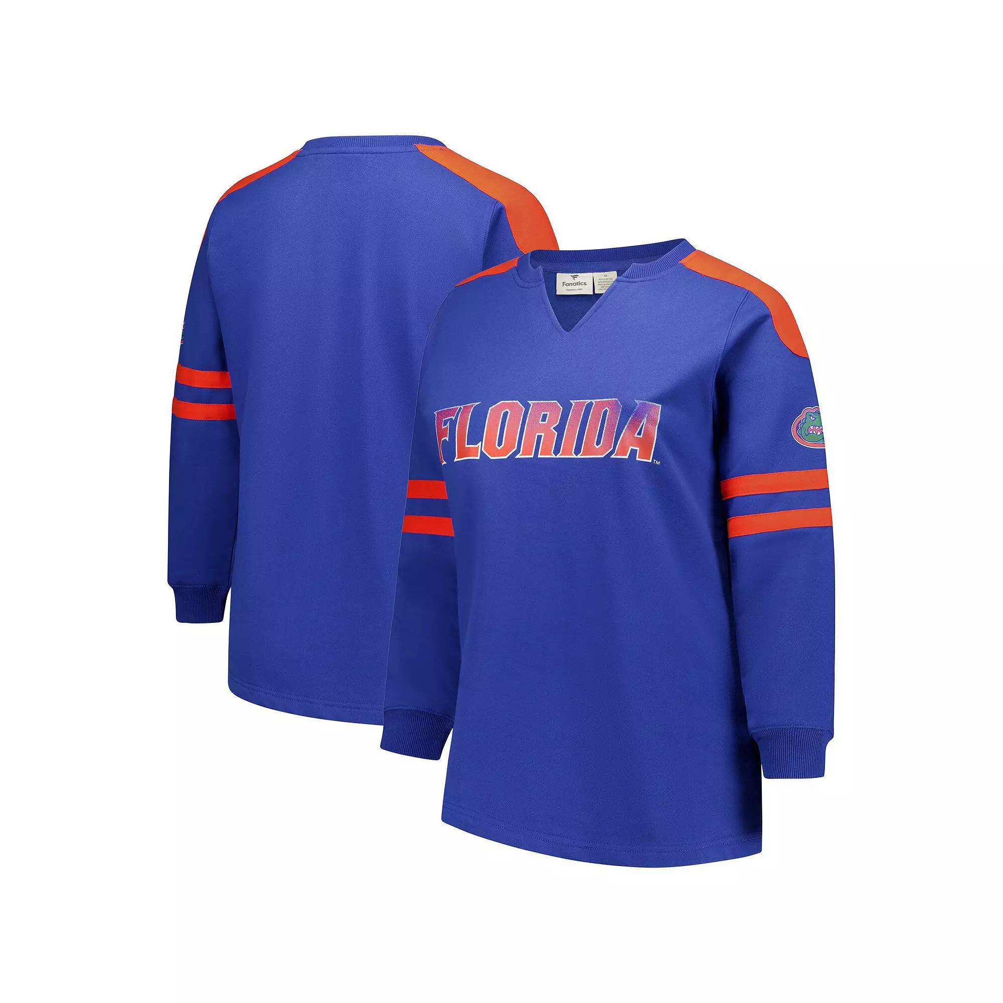 Women's Fanatics Royal Florida Gators Plus Size Contrast Sleeve Fleece Pullover Sweatshirt, Size: 2XL, Blue Product Image