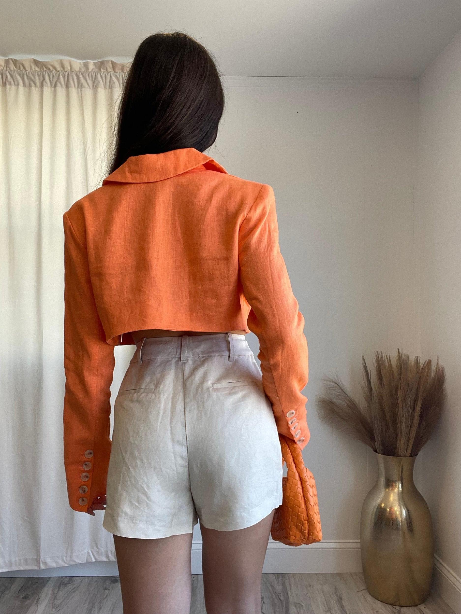 Mango Linen Cropped Blazer | Orange FINAL SALE Product Image
