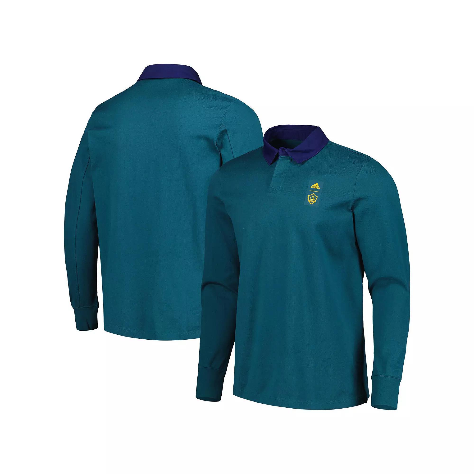 Men's adidas 2023 Player Green LA Galaxy Travel Long Sleeve Polo, Size: Small Product Image