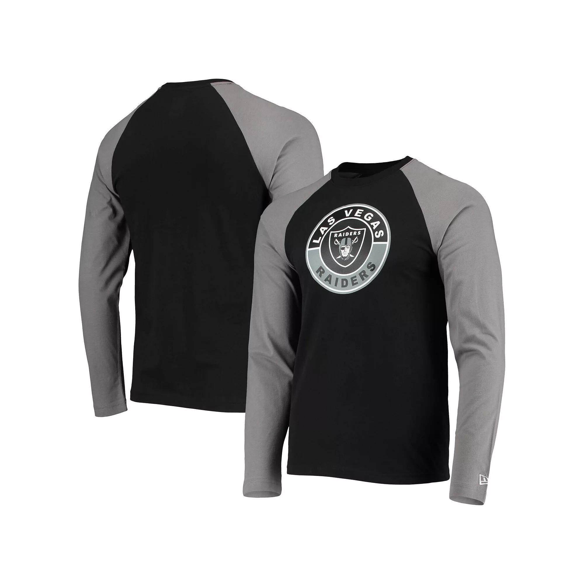Men's New Era Black/Gray Las Vegas Raiders League Raglan Long Sleeve T-Shirt, Size: Small, Lvr Black Product Image