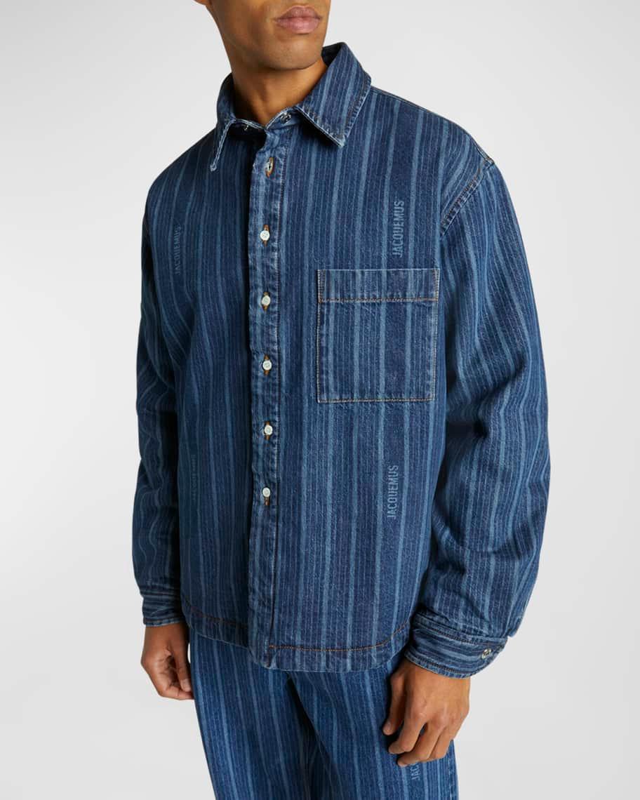 Mens Striped Denim Button-Down Shirt Product Image