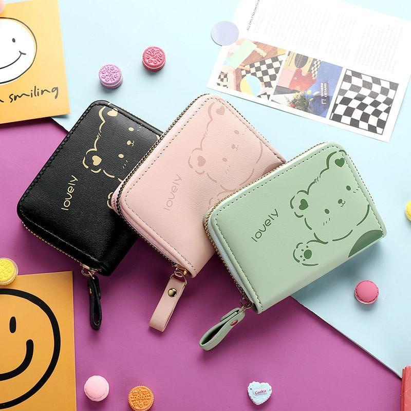 Bear Print Faux Leather Card Holder Product Image