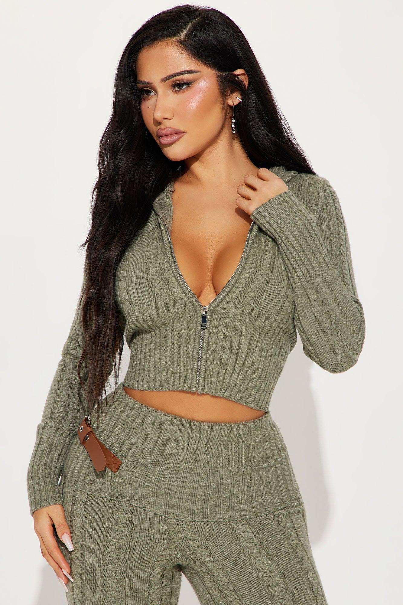 Weekend Flirt Sweater Pant Set - Olive Product Image