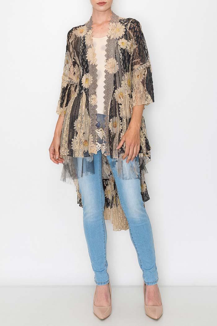 All Lace Cardigan With Daisy Print Product Image