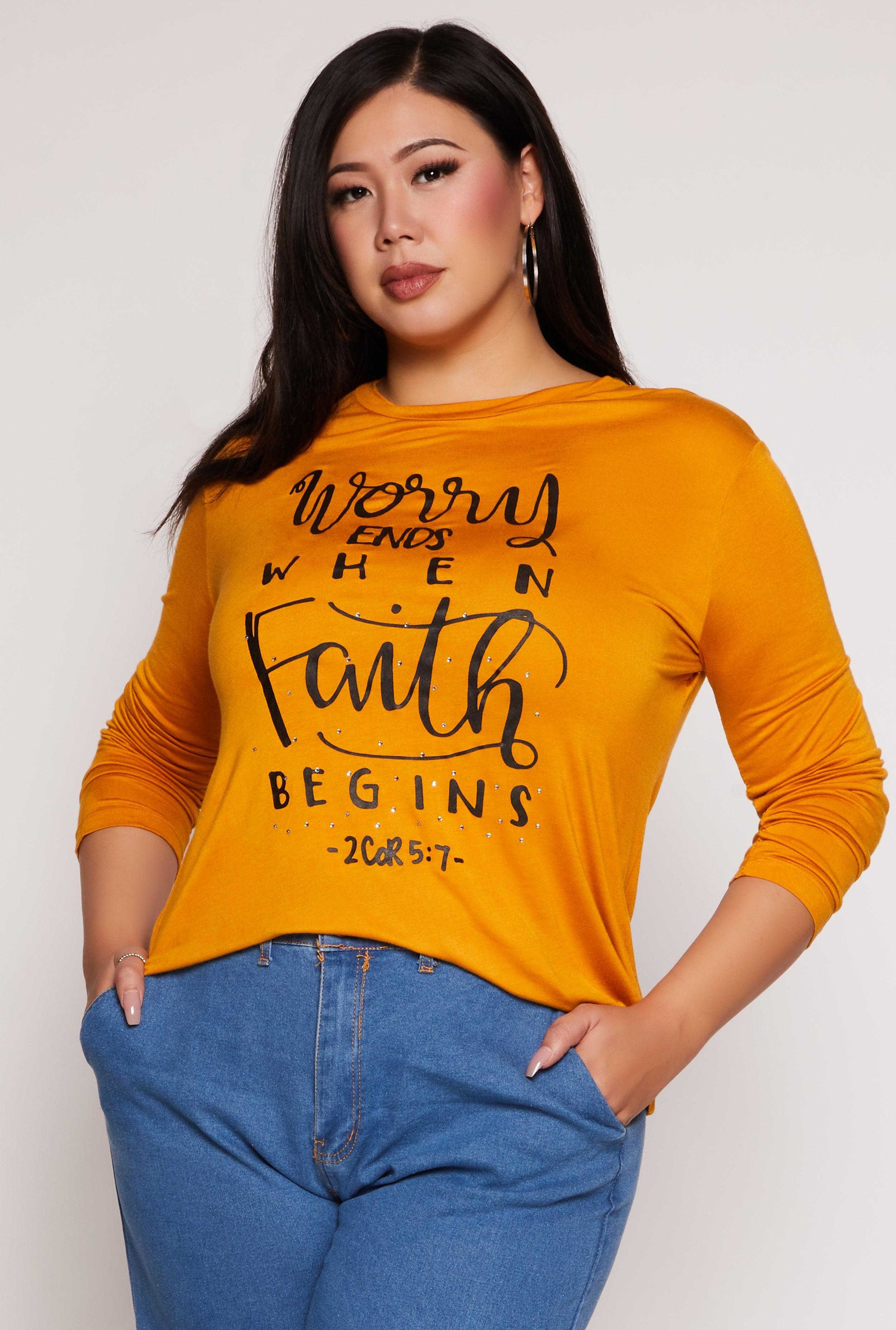 Womens Plus Size Worry Ends When Faith Begins Tee Product Image