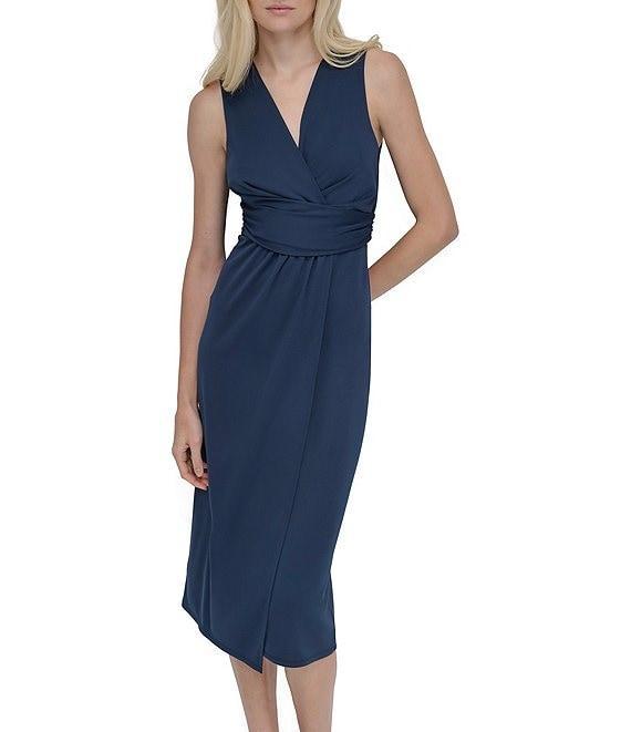 DKNY by Donna Karan Sleevless Ruched Sheath Midi Dress Product Image