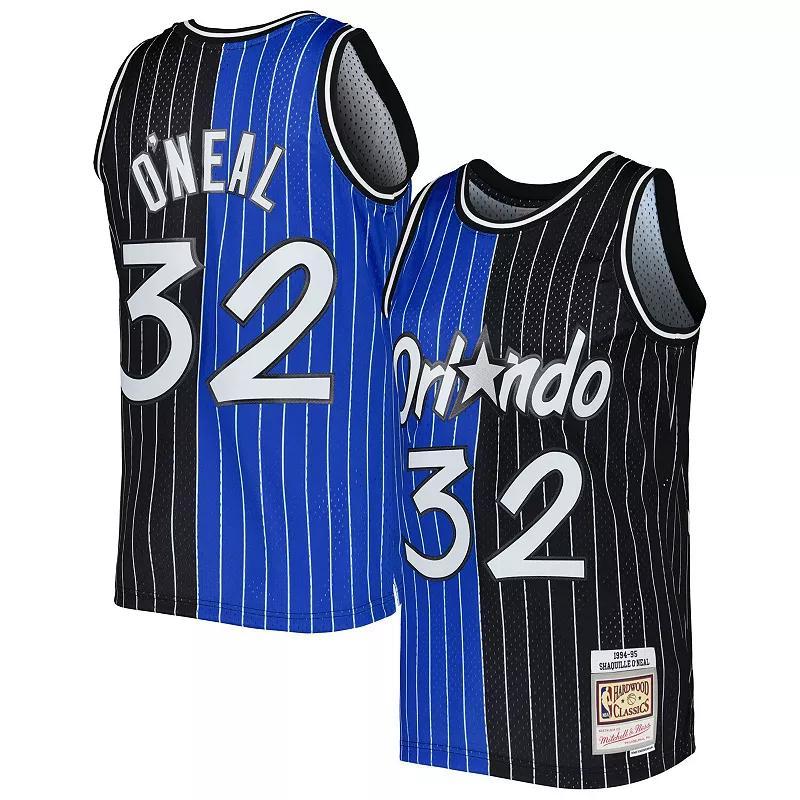 Mens Mitchell & Ness Shaquille ONeal Blue/Black Orlando Magic Hardwood Classics 1994/95 Split Swingman Jersey Product Image