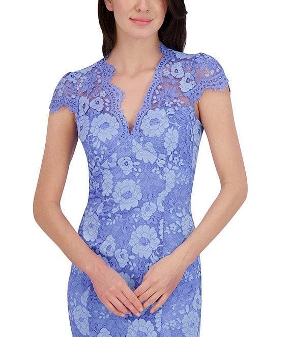 Eliza J Lace V Neck Cap Sleeve Fit and Flare Gown Product Image