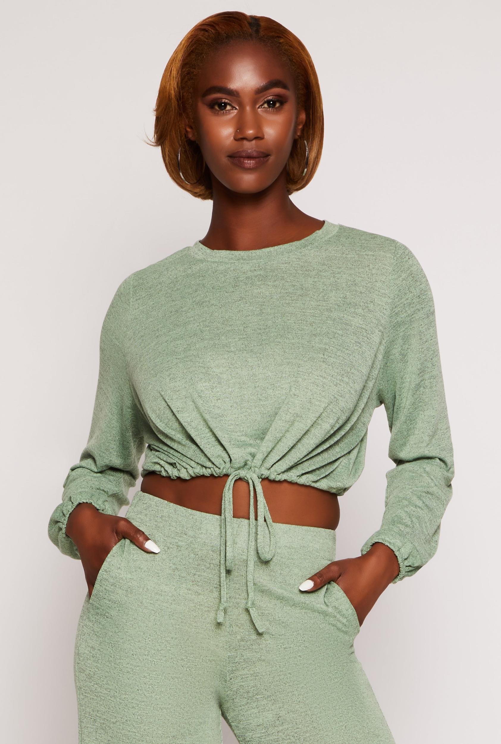 Womens Daisy Drawstring Hem Long Sleeve Crop Top Product Image