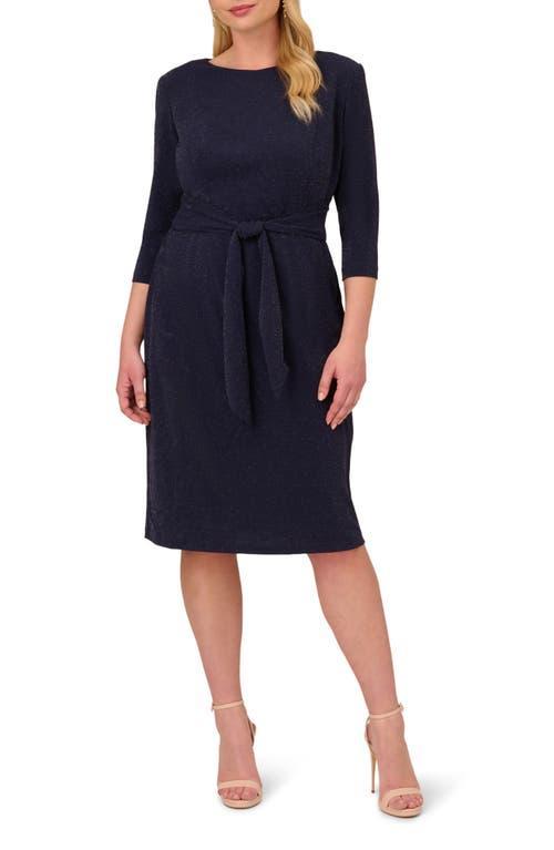Adrianna Papell 3/4 Sleeve Metallic Knit Tie Front Sheath Dress (Hunter) Women's Dress Product Image