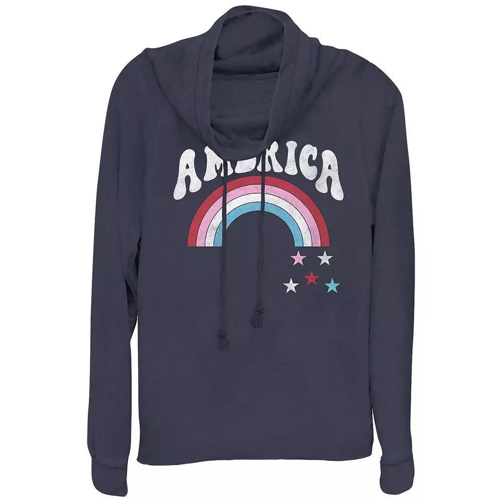 Women's Plus America Rainbow Cowlneck Graphic Lightweight Long Sleeve, Girl's, Size: 3XL, Blue Product Image