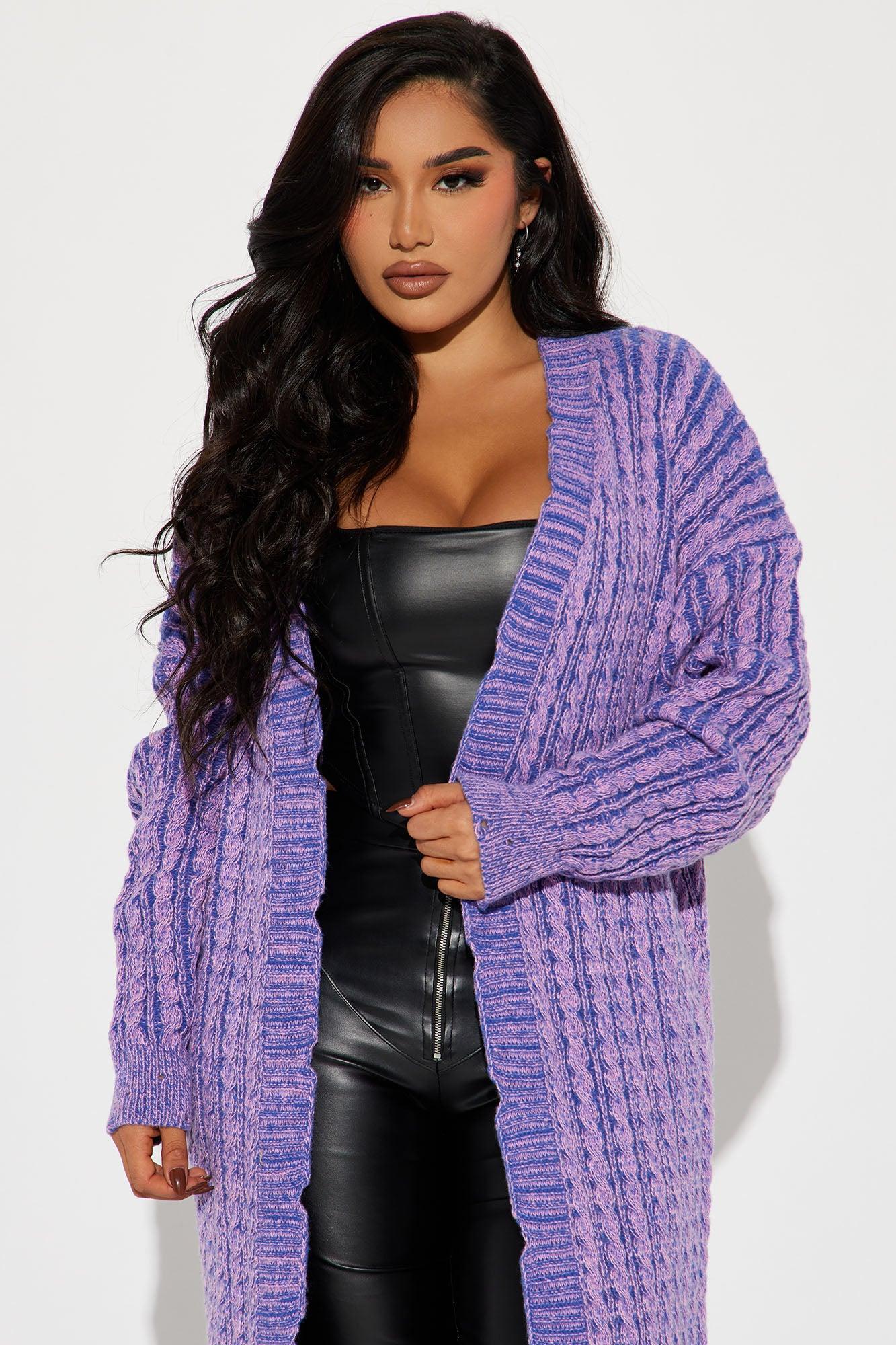 Street Chic Washed Long Cardigan - Purple/combo Product Image