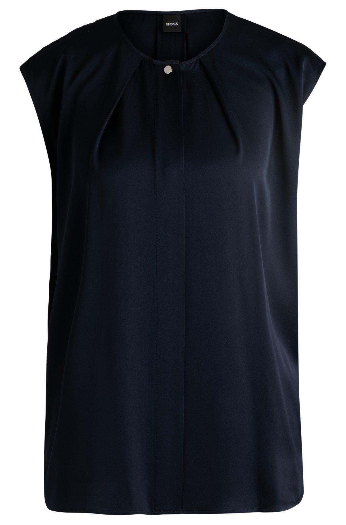 Fitted sleeveless blouse in stretch silk with concealed placket Product Image