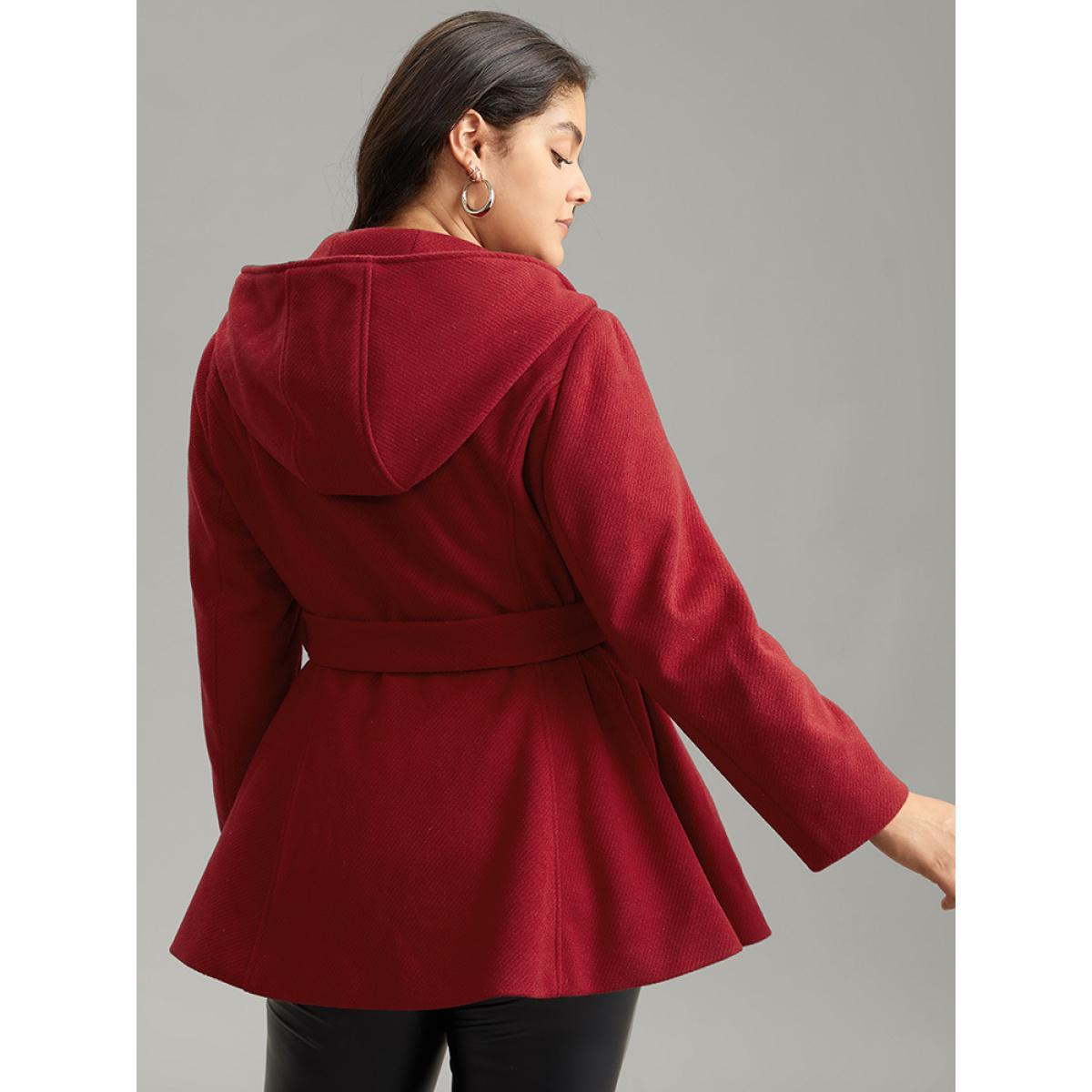Plus Size Solid Hooded Belted Buckle Detail Coat Women Scarlet Elegant Lined Ladies Dailywear Winter Coats BloomChic 26/4X Product Image