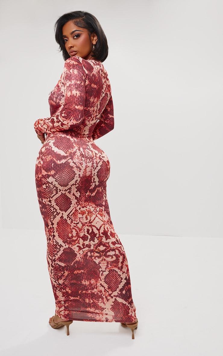 Shape Red Slinky Snake Print Long Sleeve Maxi Dress Product Image