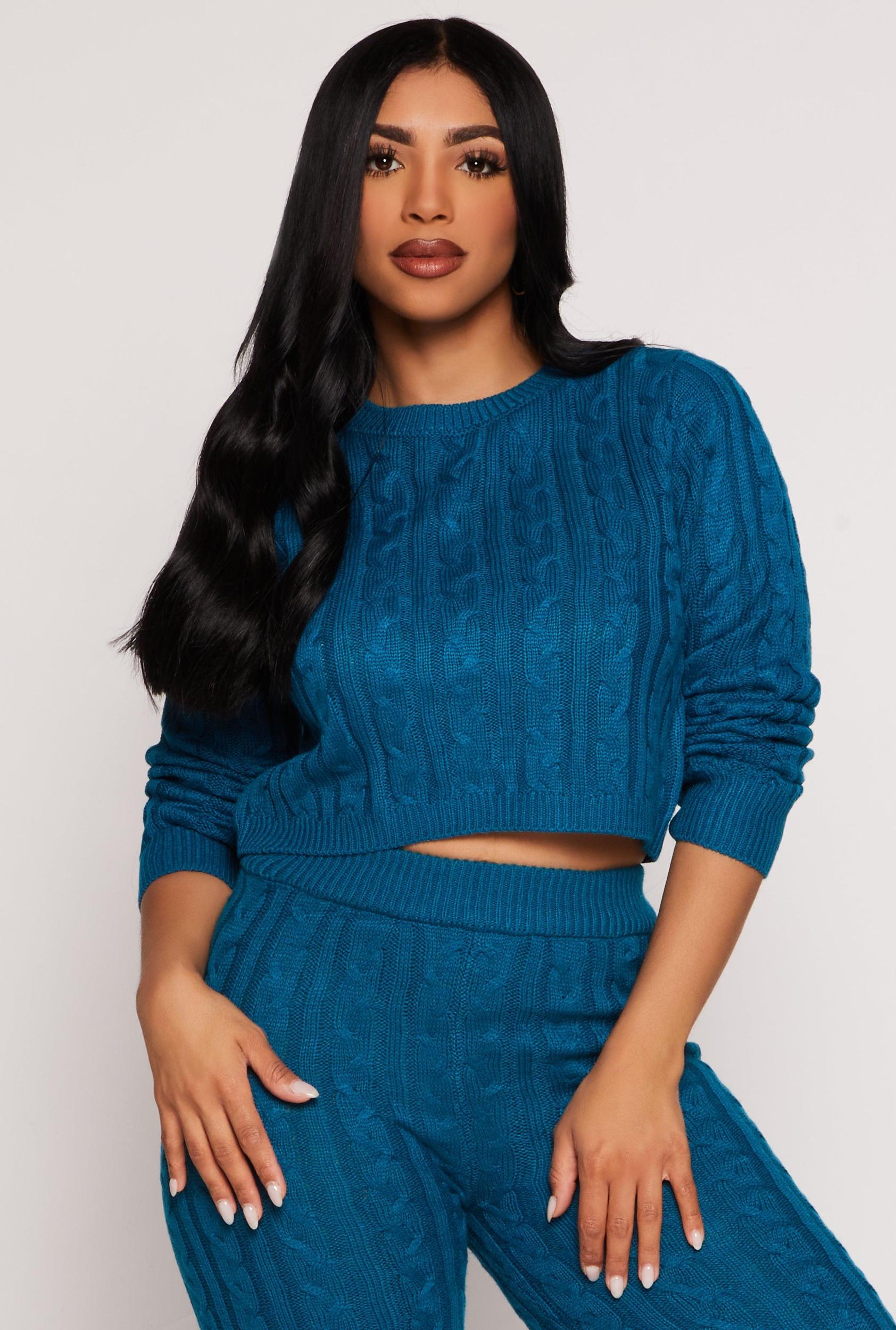 Womens Cable Knit Cropped Pullover Sweater Product Image