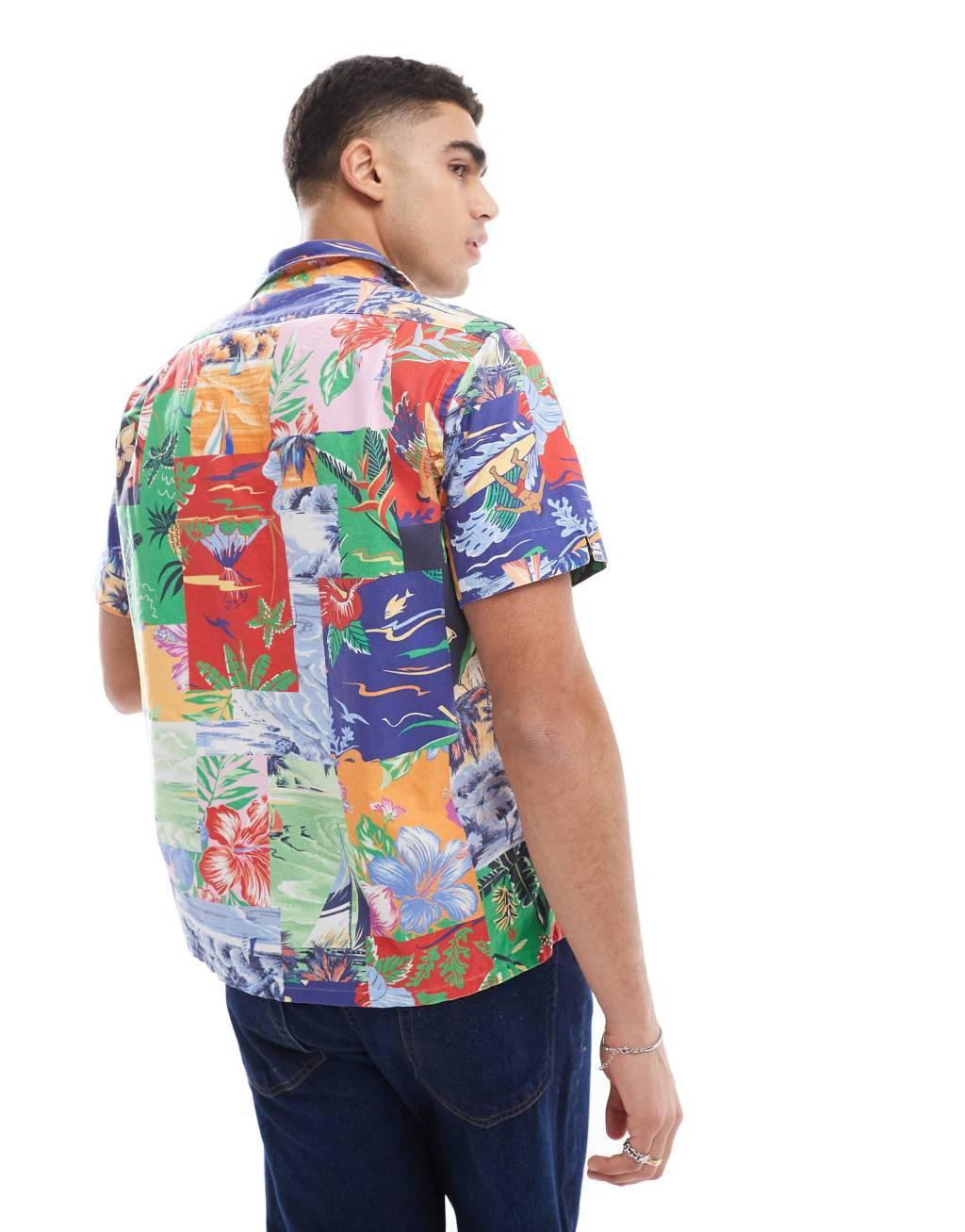 Polo Ralph Lauren short sleeve revere collar beach patchwork print oxford shirt classic oversized in multi Product Image